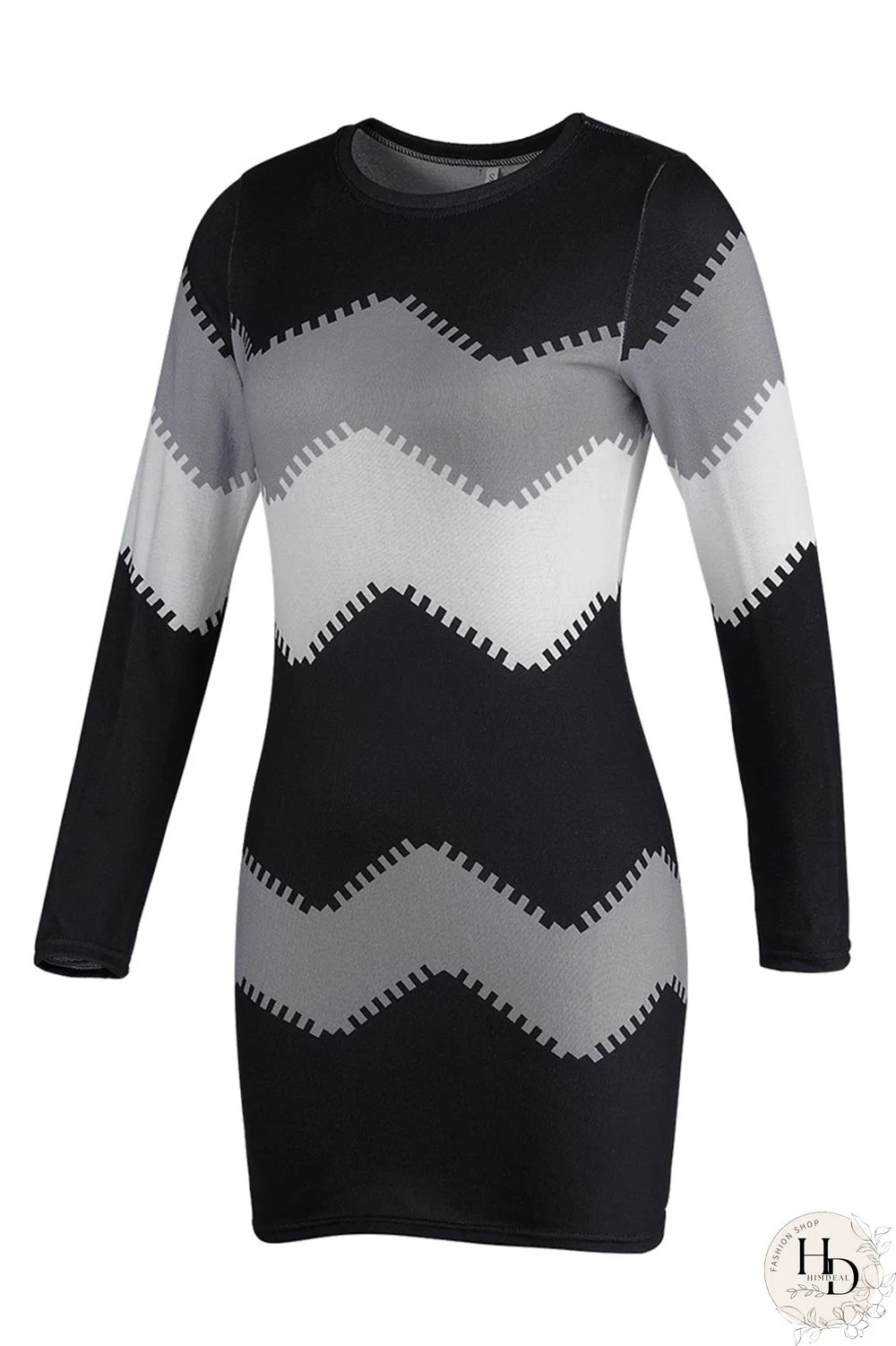 Yellow Fashion Casual Print Basic O Neck Long Sleeve Dresses