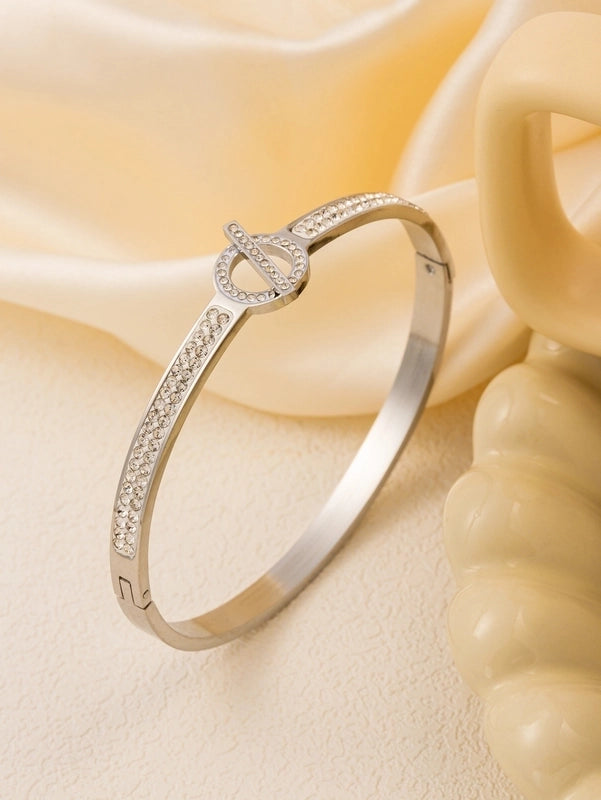 Casual Elegant Geometric 304 Stainless Steel 18K Gold Plated Rose Gold Plated Zircon Bangle In Bulk