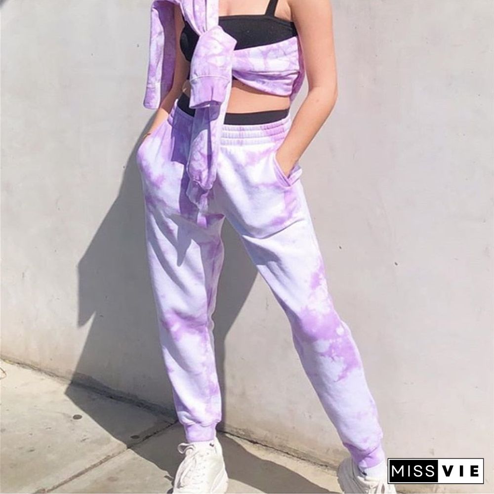 Weekeep Tie Dye Sweatpants Women Elastic High Waist Baggy Pants Hip Hop Casual Loose Pants Ladies Fashion Pink Trousers