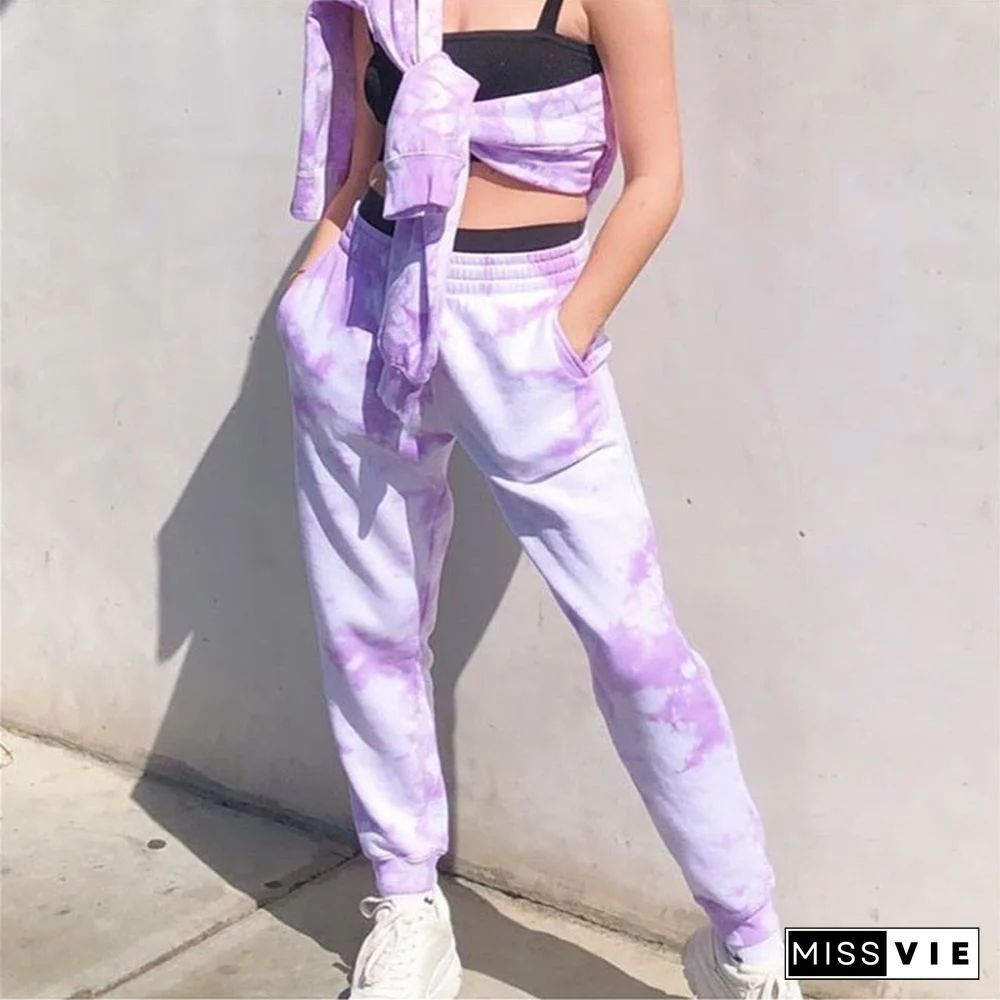 Weekeep Tie Dye Sweatpants Women Elastic High Waist Baggy Pants Hip Hop Casual Loose Pants Ladies Fashion Pink Trousers