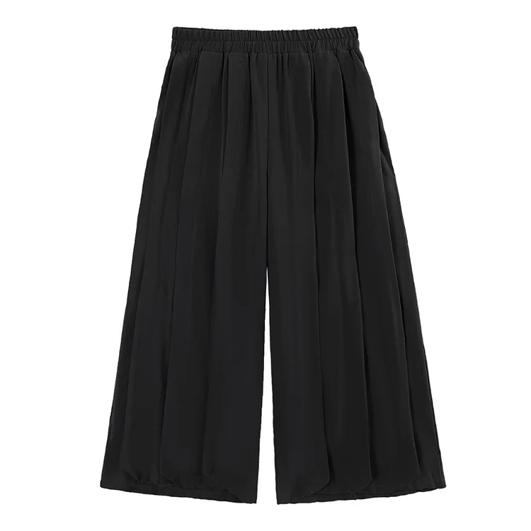 Simple Solid Color Wide-Leg Cropped Pants