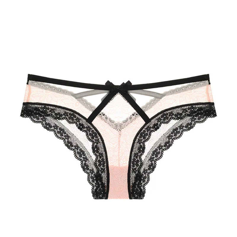 Brownm Crotch Breathable Cotton Lace Underwear Large Size Lady Sexy Multi-Colored Bows Pants Transparent Seduction