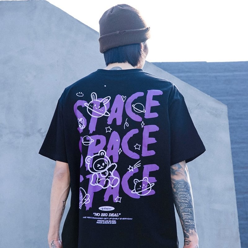 HIP HOP STREETWEAR BEAR SPACEMAN PRINT T-SHIRT