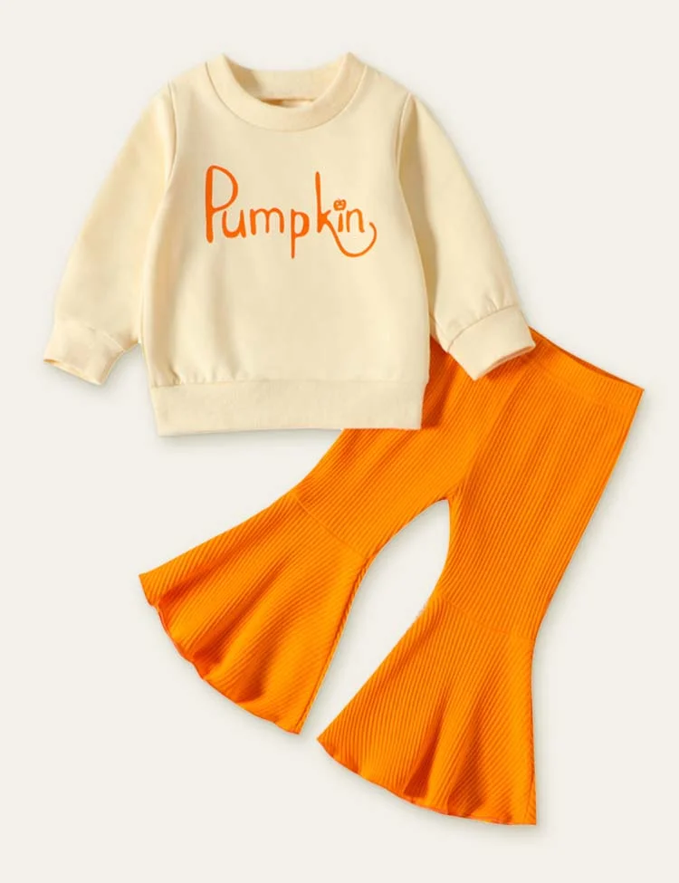 Halloween Pumpkin Letter Printed Sweatshirt Set