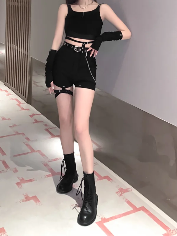 Jazz High-rise Shorts with Detachable Thigh Belt  Crop top and shorts,  Kpop outfits, Edgy outfits