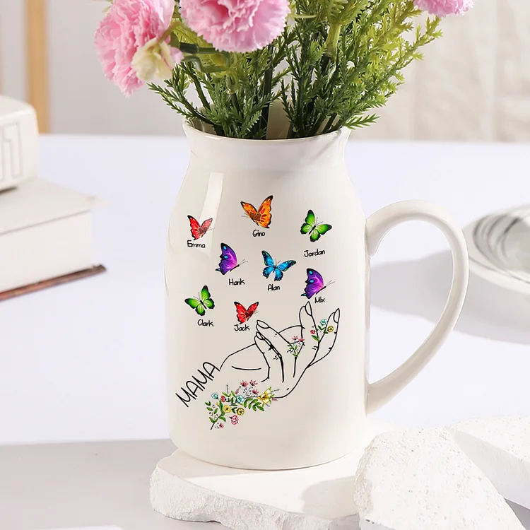 Kettenmachen Personalisierte 8 Namen & Text Schmetterlings in der Hand Familie Vase