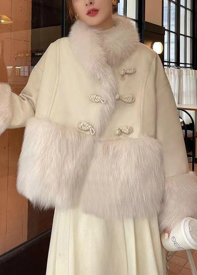 Loose Beige Fur Collar Patchwork Duck Down Down Coat Winter
