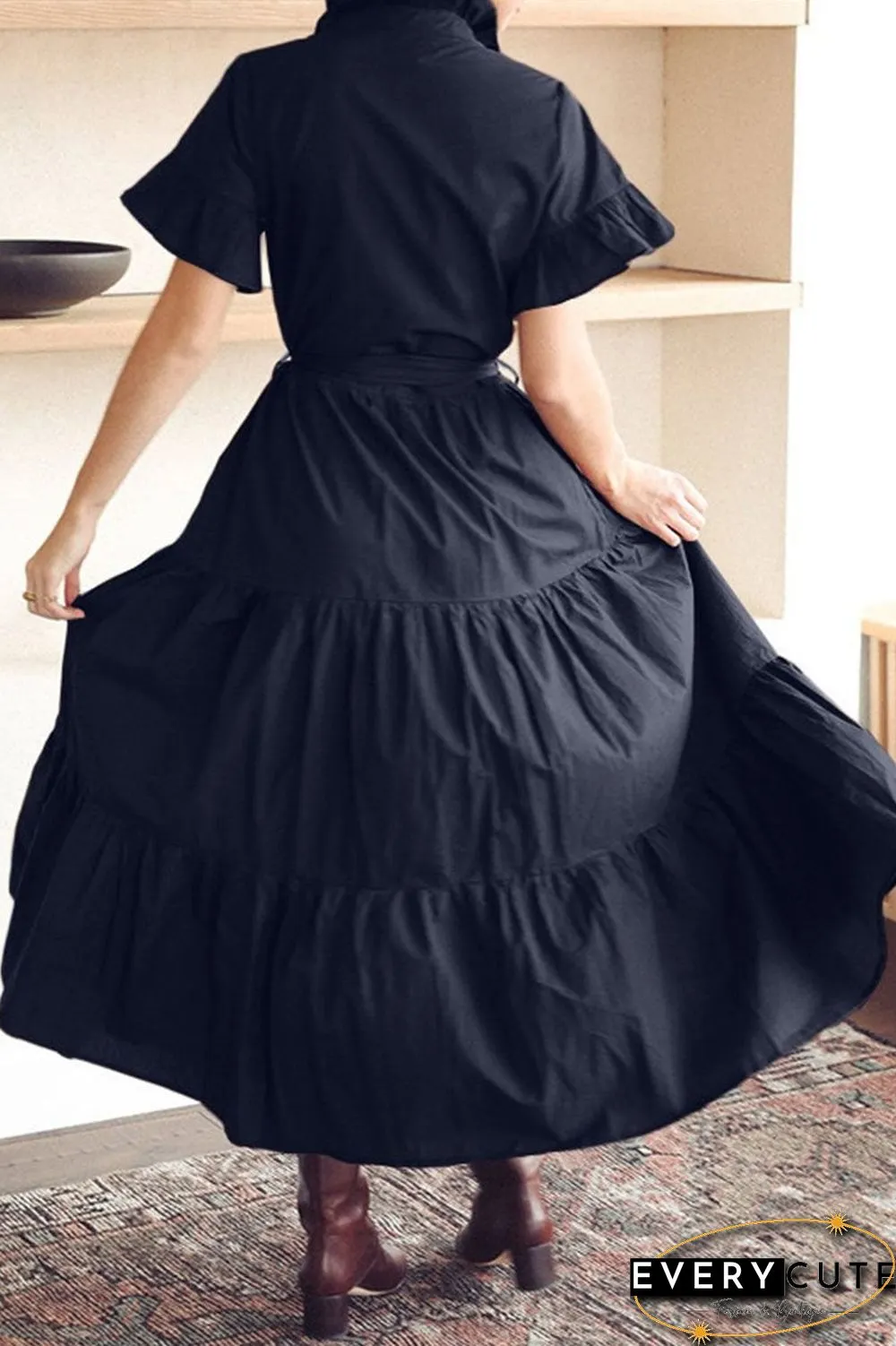 Fashion Casual Solid Split Joint Mandarin Collar A Line Dresses