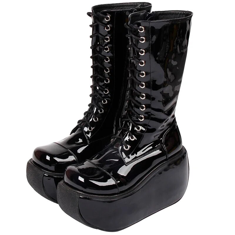 VCshoes Women Motorcycle Cool Punk Boots Lady Lolita Shoes Woman Gothic High Round Heels Pumps 9609 10cm