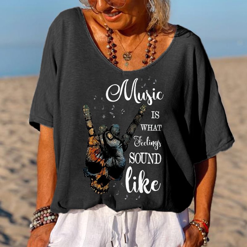 Women's Music Is What Feelings Sound Like Print T-shirt
