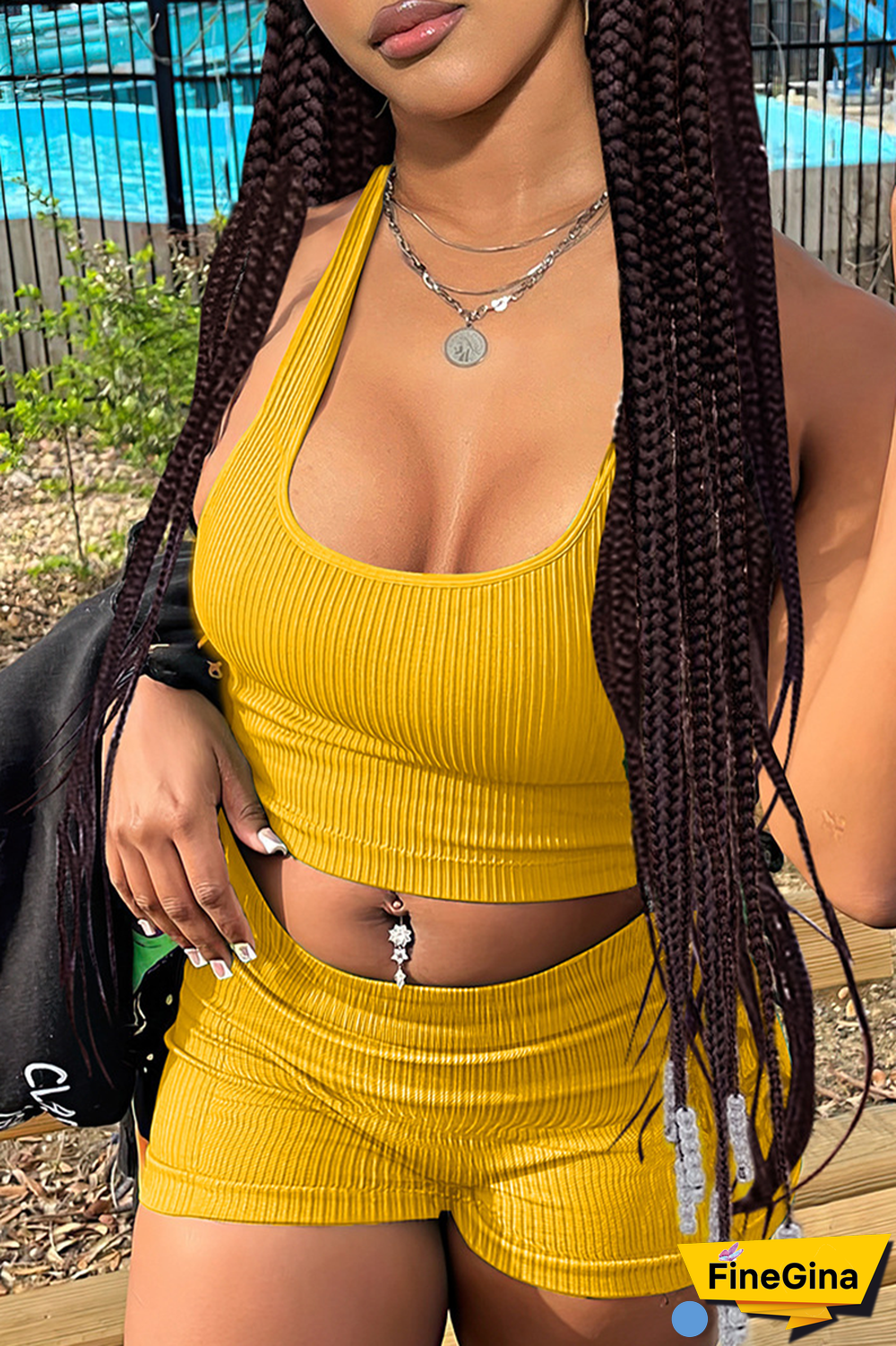 Black Casual Solid Patchwork U Neck Sleeveless Two Pieces