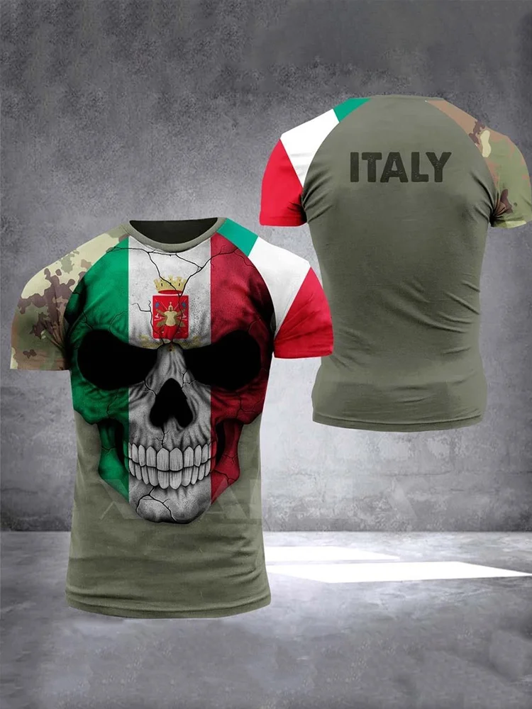 Polo casual da uomo con stampa della bandiera italiana
