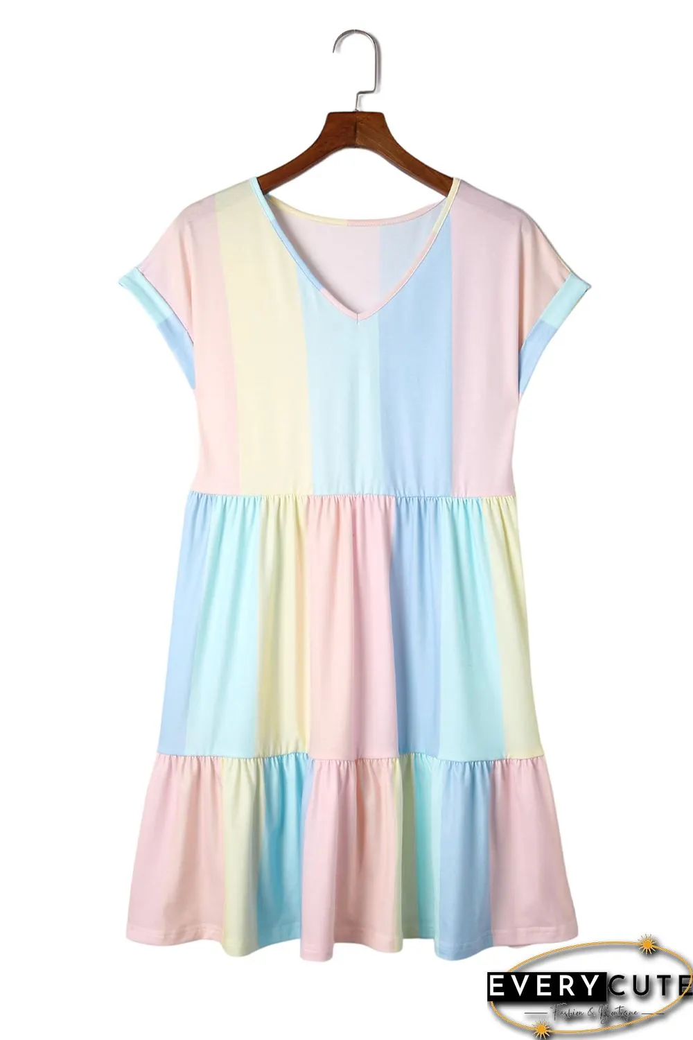 Multicolor Striped Color Block Tiered Mini Dress