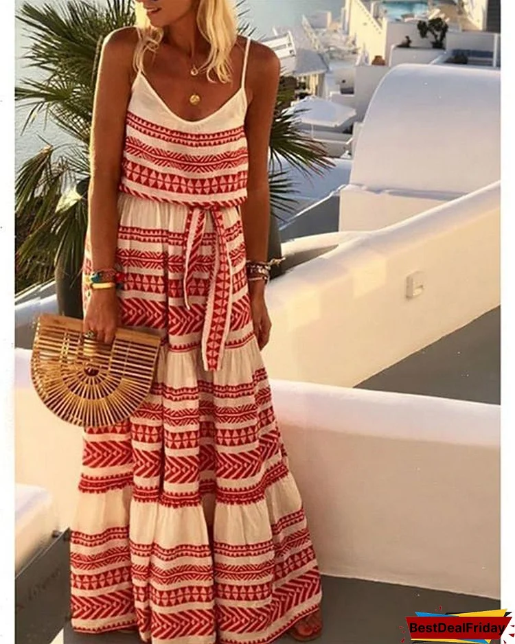 Summer Boho Plus Size V Neck Gallus Maxi Dress