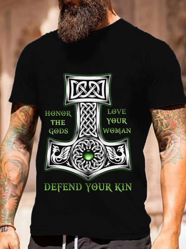 BrosWear Men's Norse Mythology Thor Viking Quotes Short Sleeve T Shirt