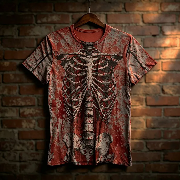 Men's Retro Halloween Human Skeleton Print T-shirt