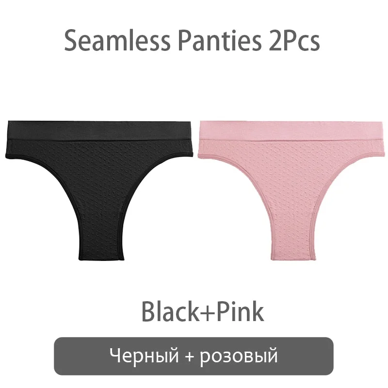 FINETOO 2Pcs/set Seamless Brazilian Panties S-2XL Plus Size Women T-back Underpants Ladies Soft Thongs Underwear Female Lingerie