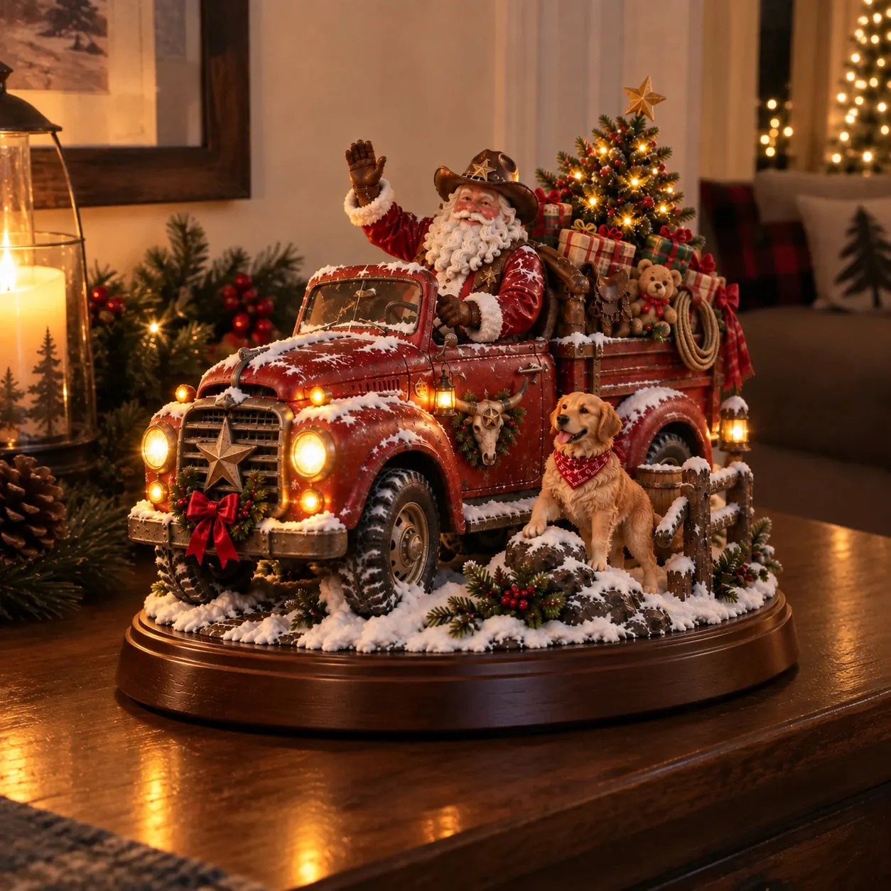 Santa's Last Delivery Western Christmas decoration in a cozy home