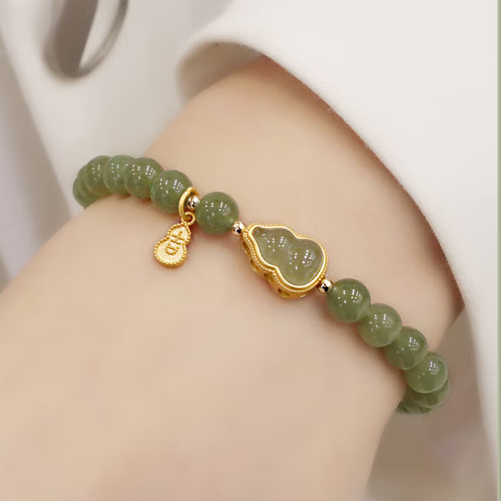 High Standard Women's Vintage Jade Bracelet with Hetian Jade Gourd and Beads - Perfect Gift for Mom, Girlfriend, or Wife [certificate + rose gift box]