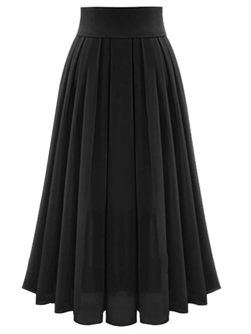 Brownm Temperament Commute Size Skirt Solid Color High Waist Super Pleated Chiffon Dress