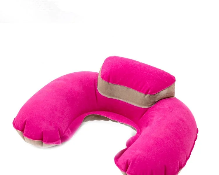 New Portable U Shape Air Inflatable Travel Pillow  Support Flocking PVC Neck Pillow for Airplane Travel Office Home Sleep