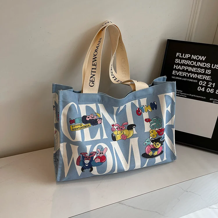 Casualruby©Letter cartoon canvas tote bag