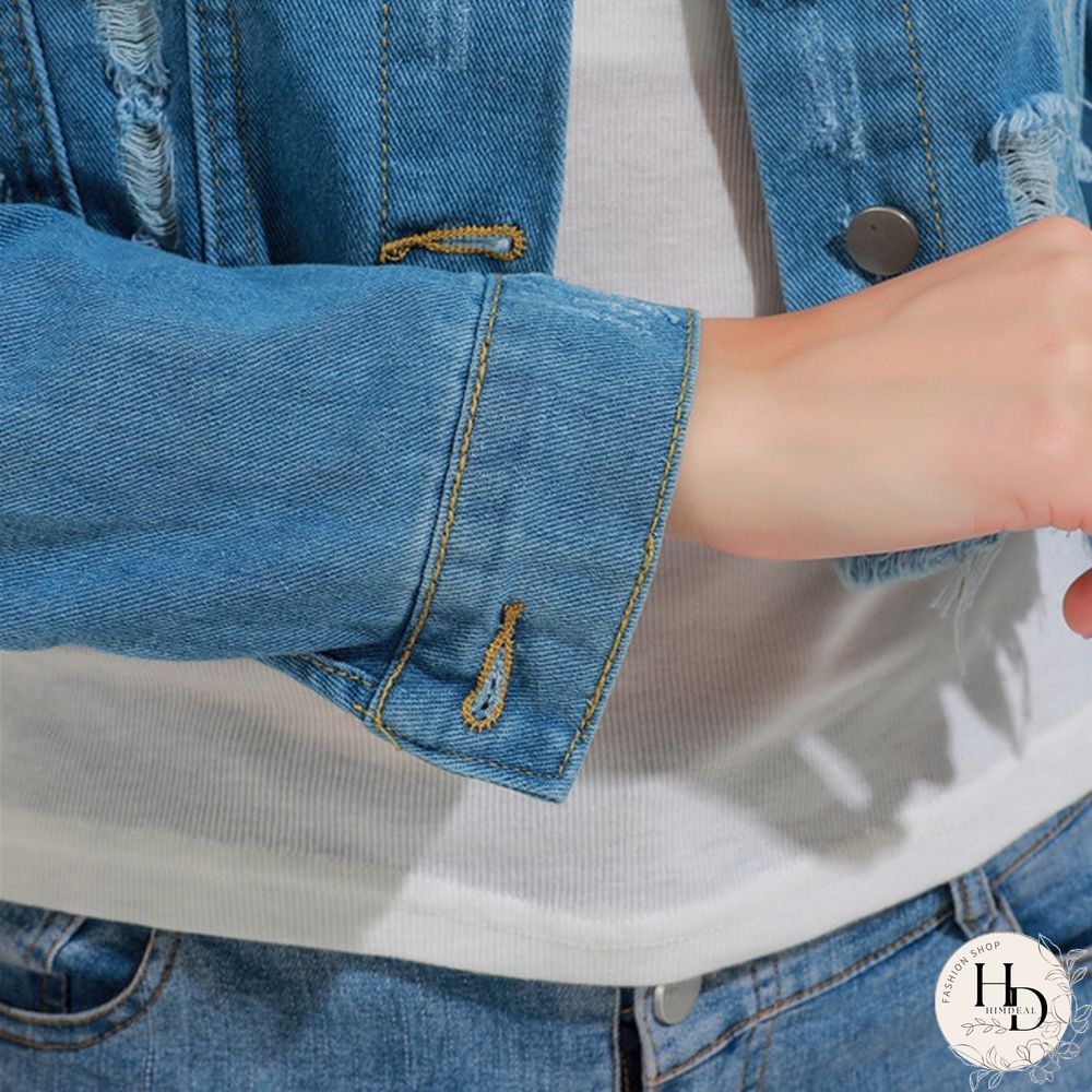 Women's Fashion Short Denim Jacket Puff Sleeve Denim Jacket
