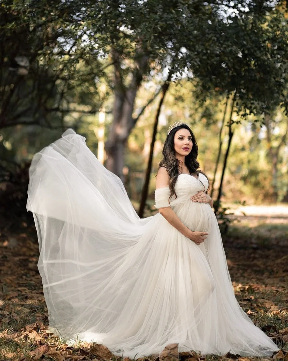 Brownm Mercerized With Floating Tail Sleeve Long Dresses