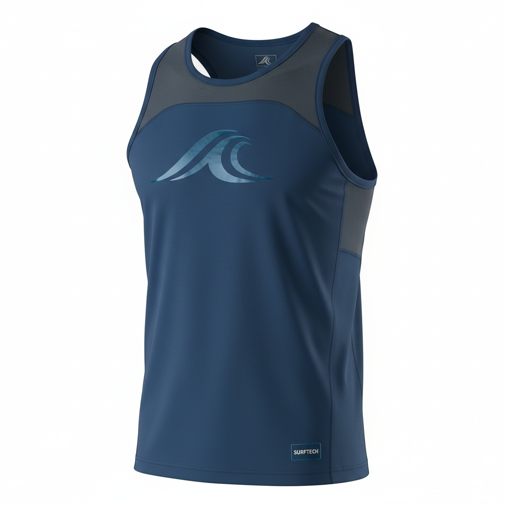 thesupersurf Blue Athletic Tank Top with Wave Logo 