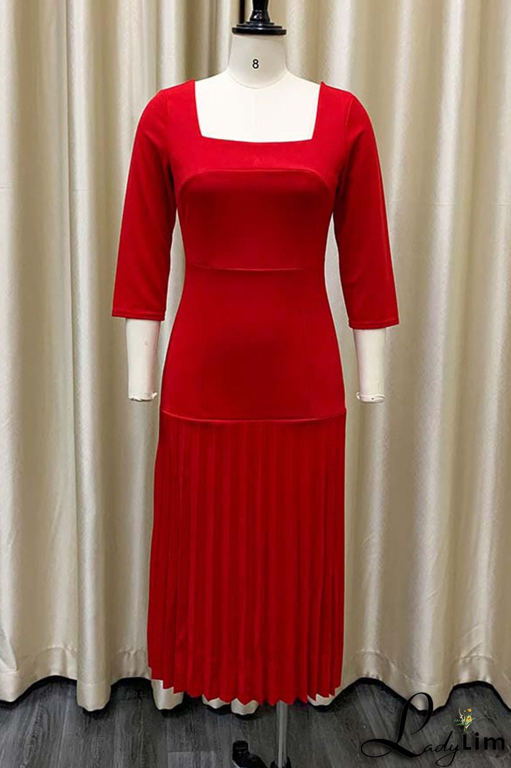 Purple Elegant Solid Patchwork Fold Square Collar Straight Dresses