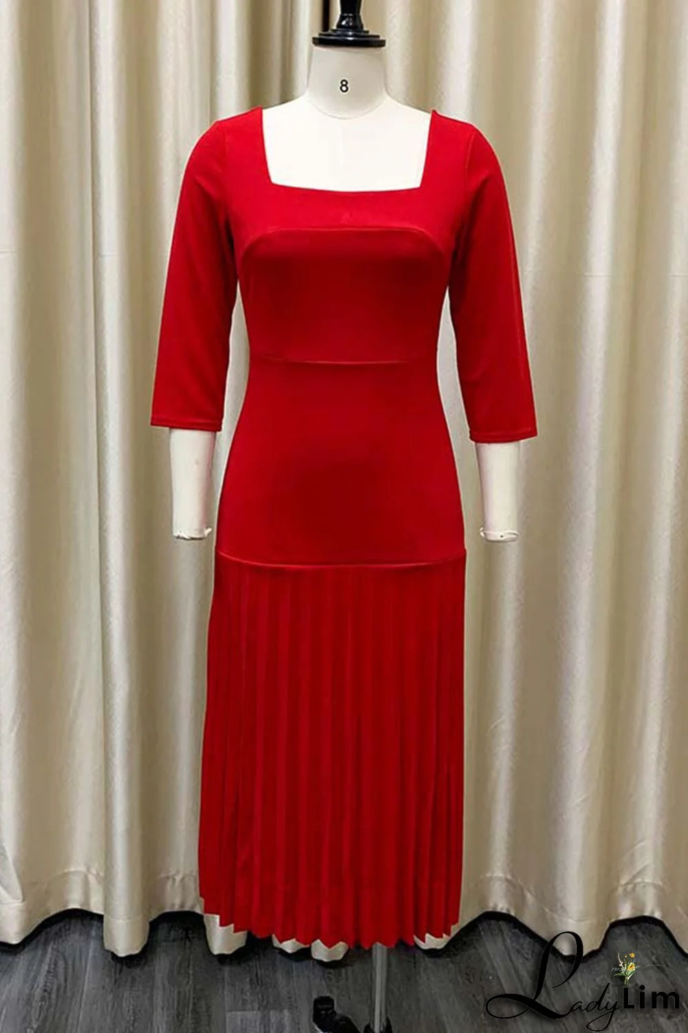 Purple Elegant Solid Patchwork Fold Square Collar Straight Dresses