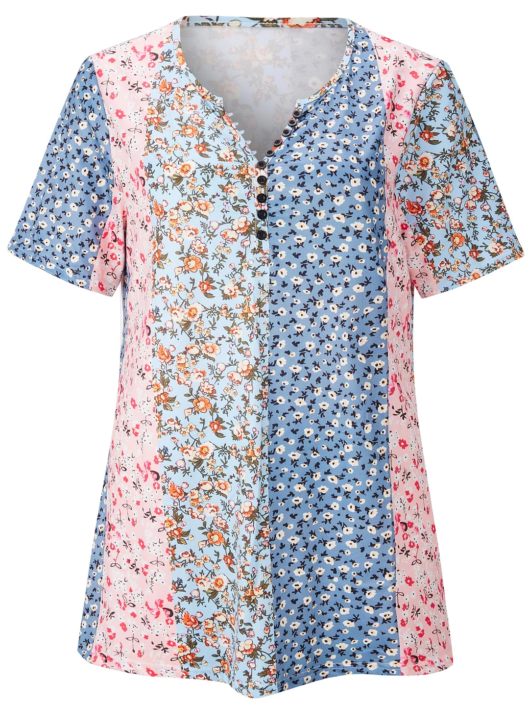 Style & Comfort for Mature Women Women Short Sleeve V-neck Floral Printed Button Tops