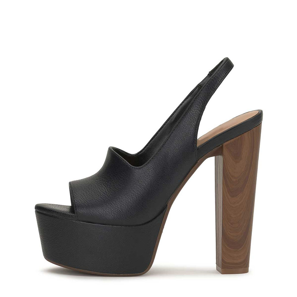 Black Vegan Leather Open Toe Chunky Heel Platform Sandals Nicepairs