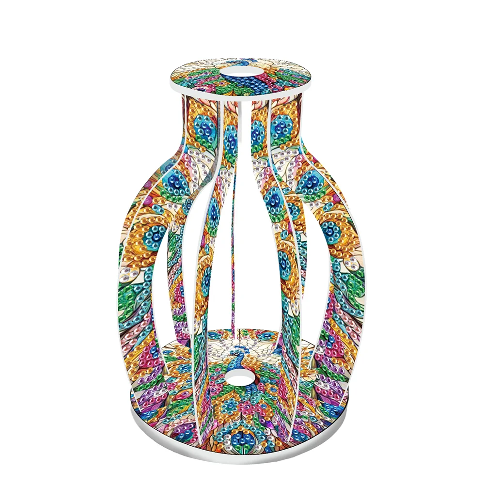 Acrylic Wood Peacock 5D DIY Diamond Painting Flower Vase for Home Office Decor