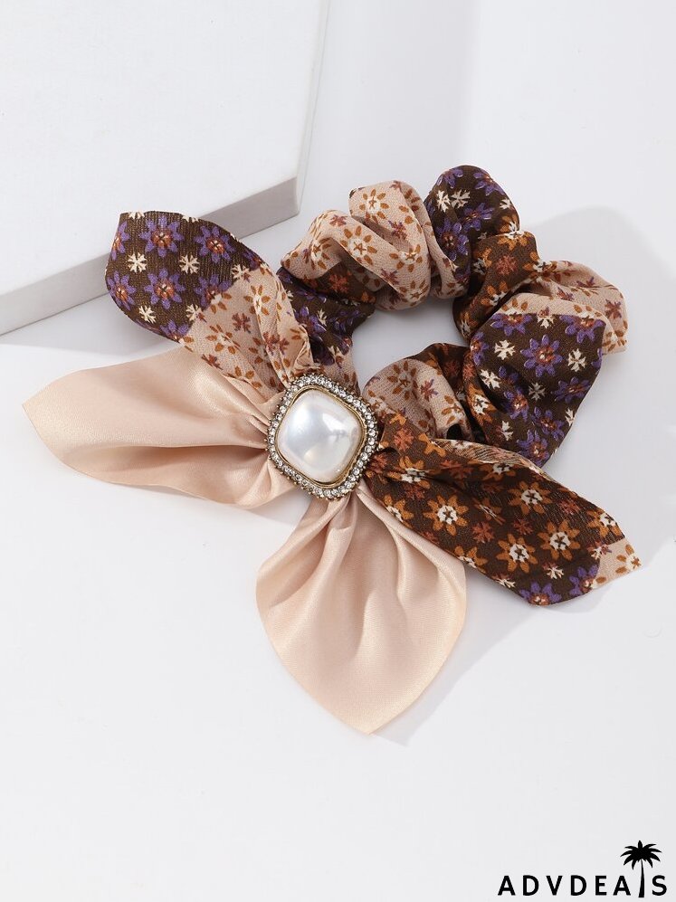 Bow & Rhinestone Decor Hair Tie