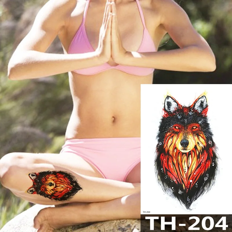 Waterproof Temporary Tattoo Sticker Animal Leopard Flash Tattoos Wolf Rose Flower Body Art Arm Fake Tatoo Women Men