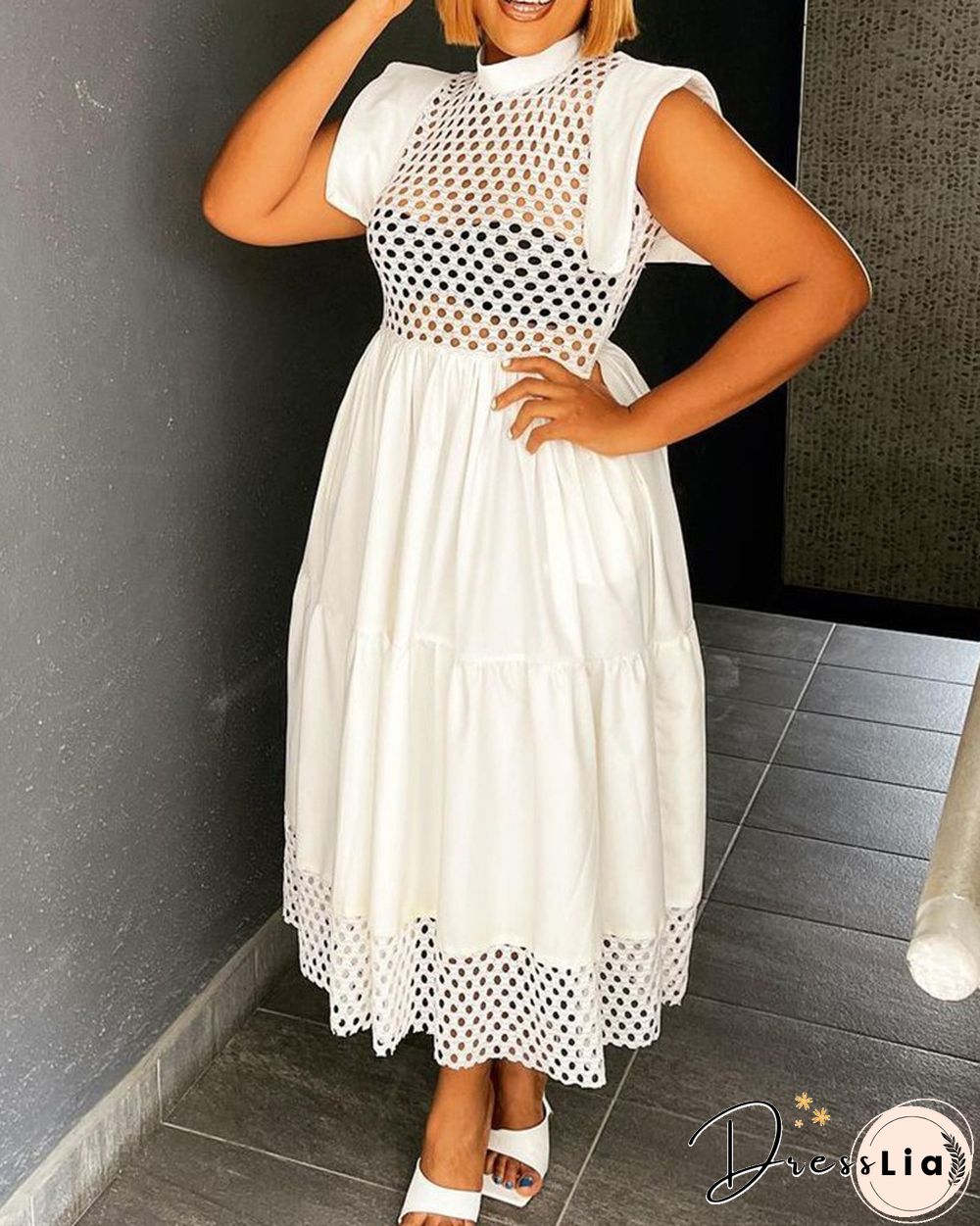 Plus Size Hollow Out Ruched Casual Maxi Dress