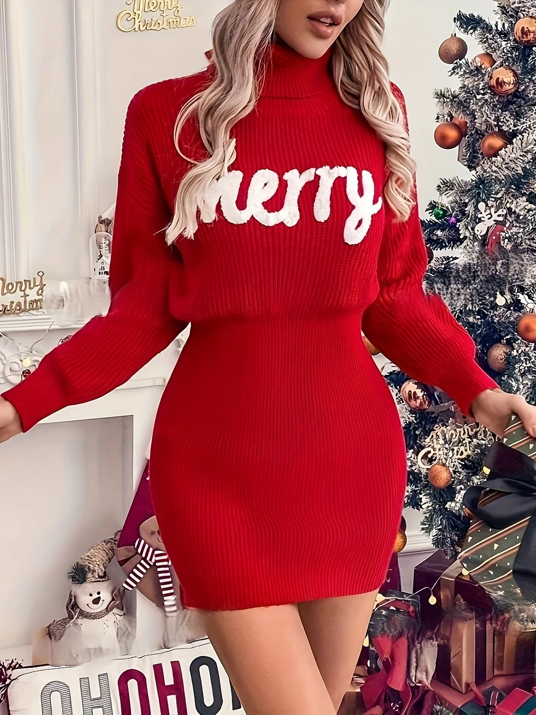 Nigikala Nigikala Day Atmosphere High-Collar Sweater Knitted Dress