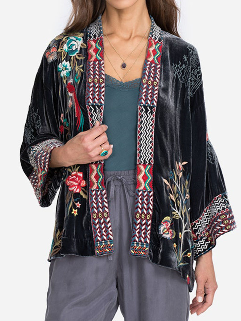 Retro Printed Velvet Kimono