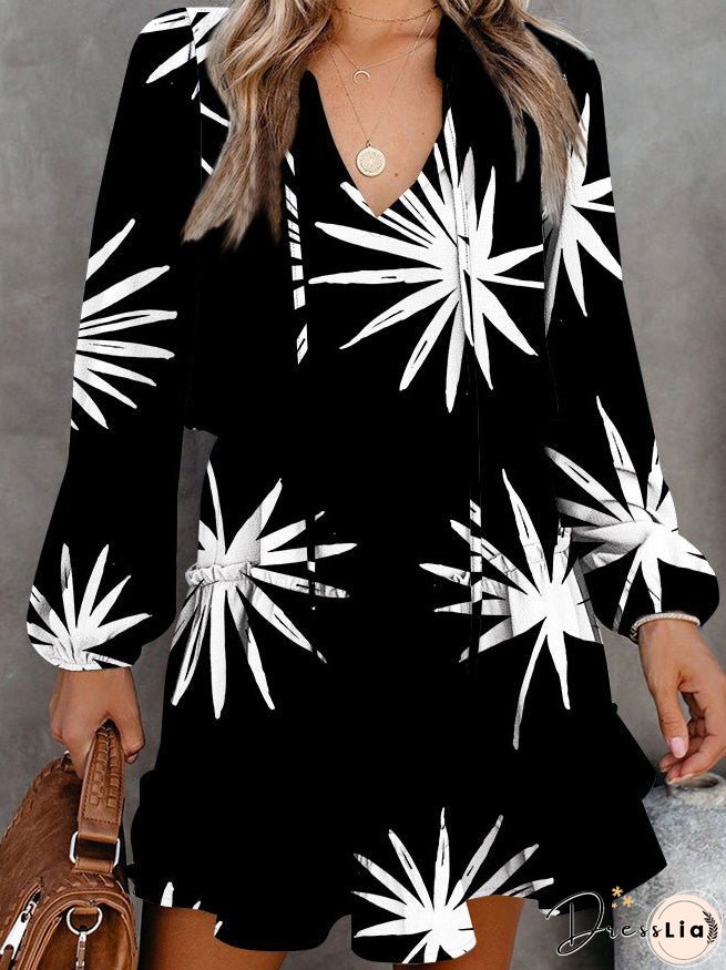 Women's Dresses Printed Long Sleeve Ruffle Mini Dress