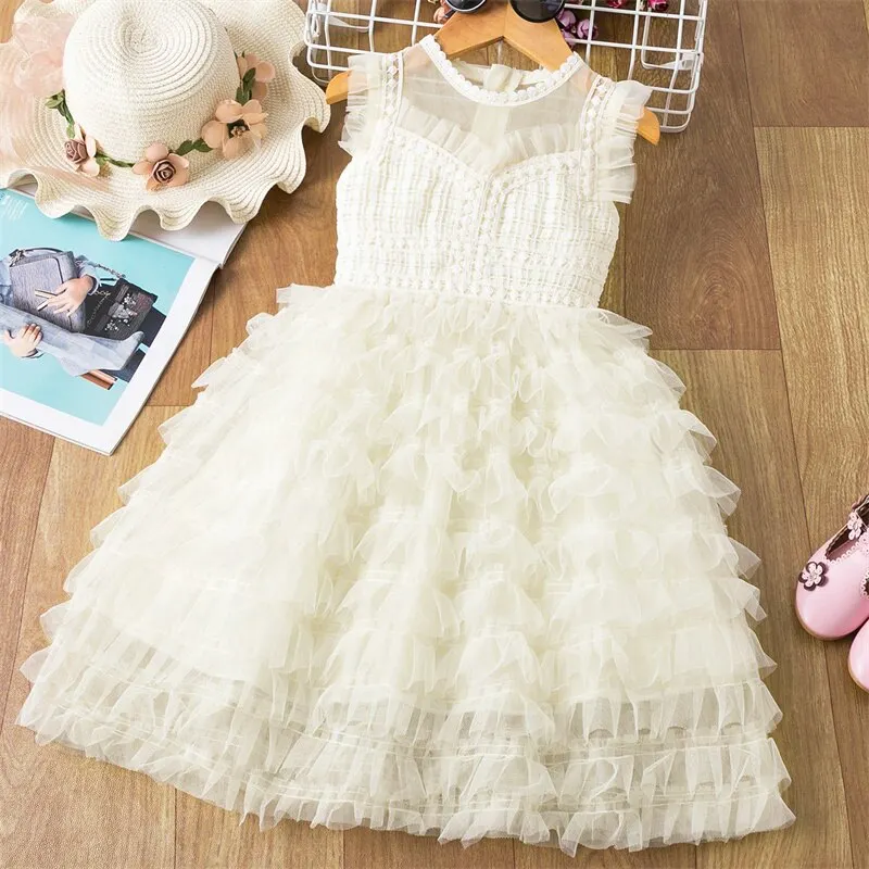 Elegant Flower Girls Dress Wedding Party Princess Dress Casual Kids Clothes Lace Long Sleeves Dress Children's Vestidos For 3-8T