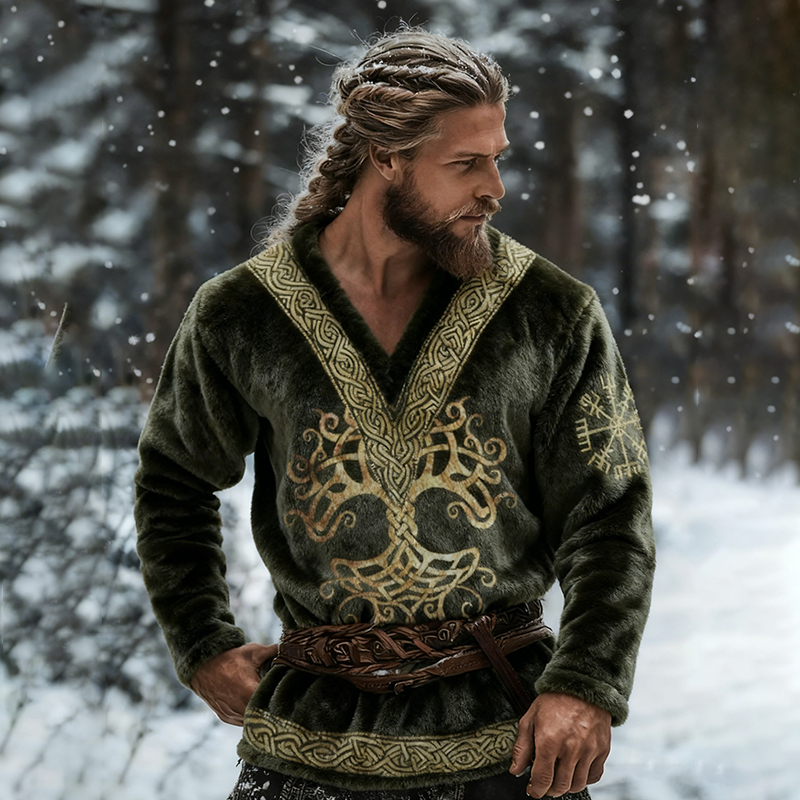 Men's Viking Celtic Knot Tribal Totem Art Cozy Flannel Tops elevenforest