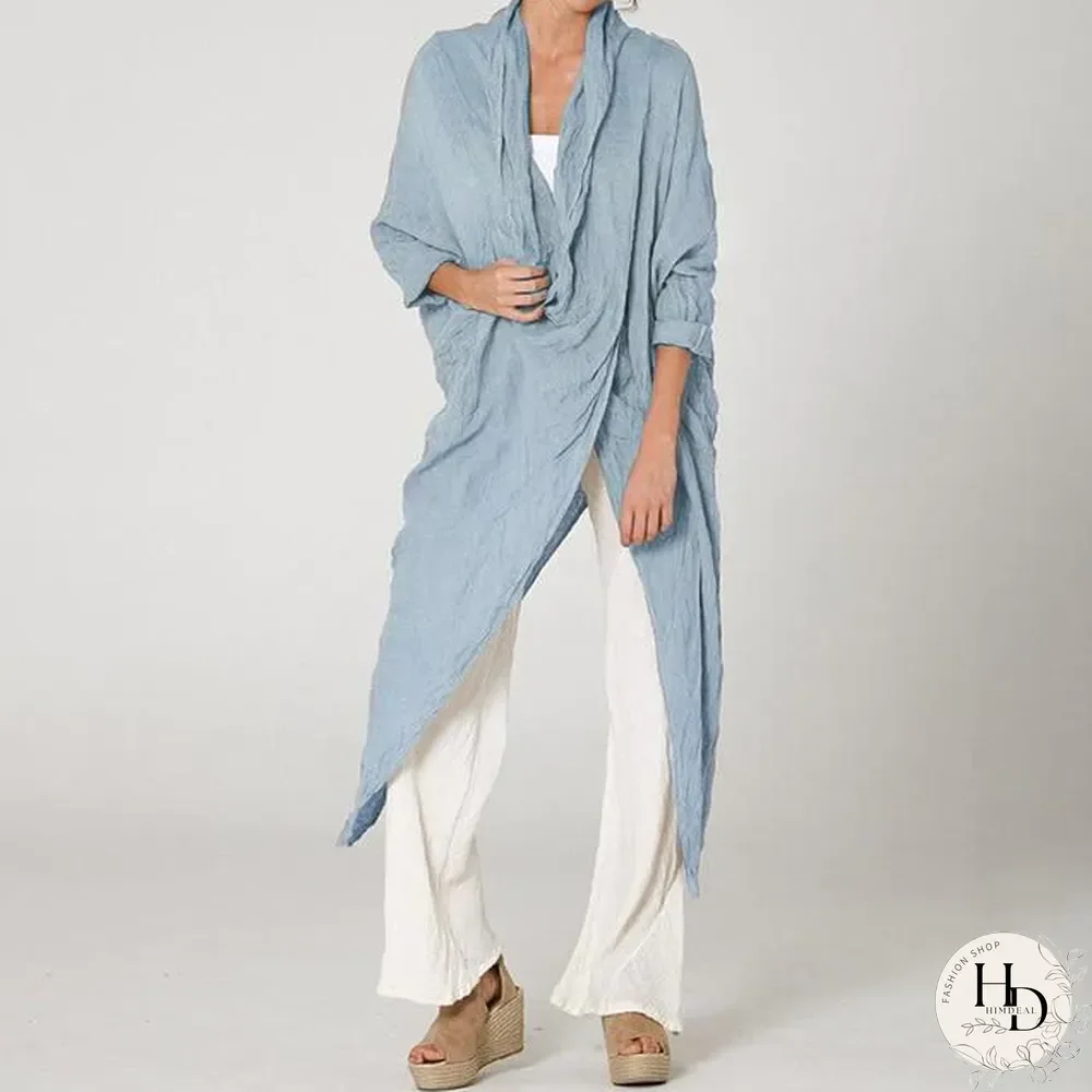 Women Tops and Blouses Vintage Long Shirt Casual Cowl Neck Long Sleeve Loose Asymmetrical Plus Size Tops Linen