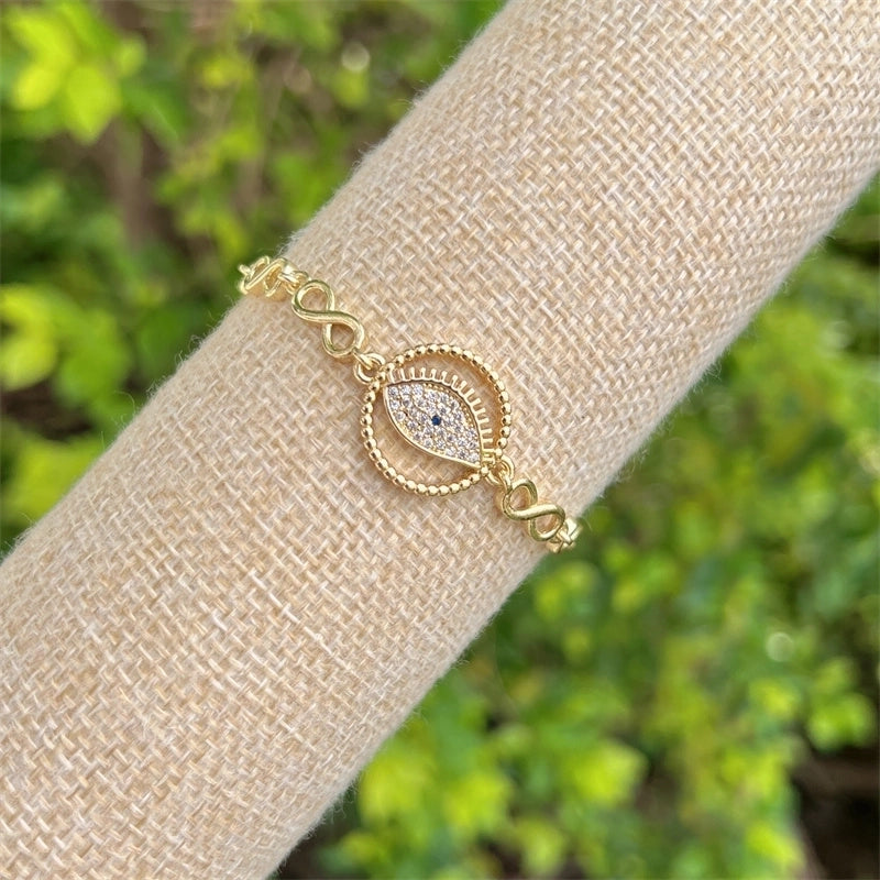 Copper 18K Gold Plated Minimalist Classic Style Plating Inlay Devil’s Eye Heart Shape Eye Zircon Bracelets