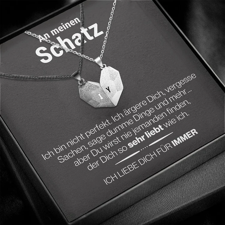 Personalisierte 2 Buchstaben Herz Magnetische Halskette-An Meinen Schatz-Geschenk mit Nachrichtenkarte 