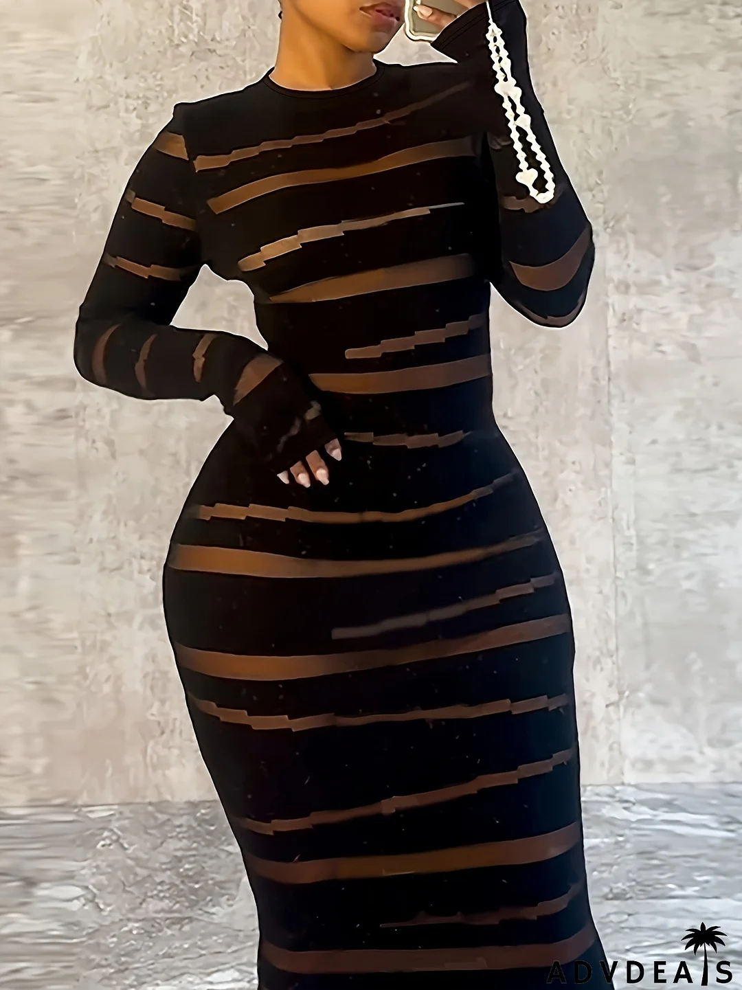 Sexy Long Sleeve Round Neck Bodycon Long Plus Size Dress