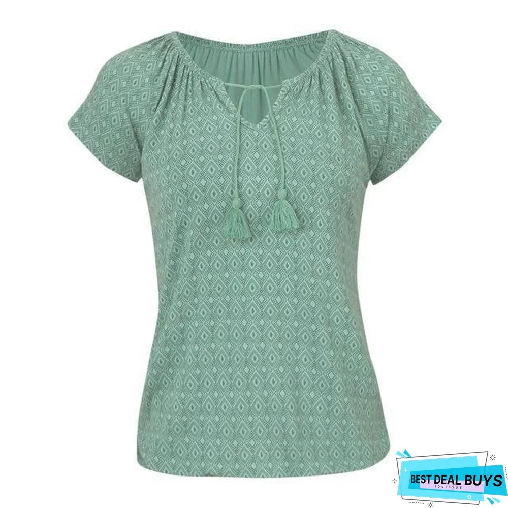 Women's Fashion Bohemian Print Top Beach Shirt Holiday Casual T-Shirt