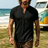 Men's Linen Short Sleeve Henley T-Shirt Lightweight Breathable Casual Summer Top by Inlyline