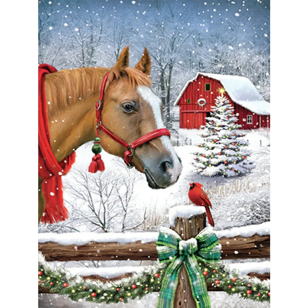 Full Round Diamond Painting - Christmas Horse(30*40cm)