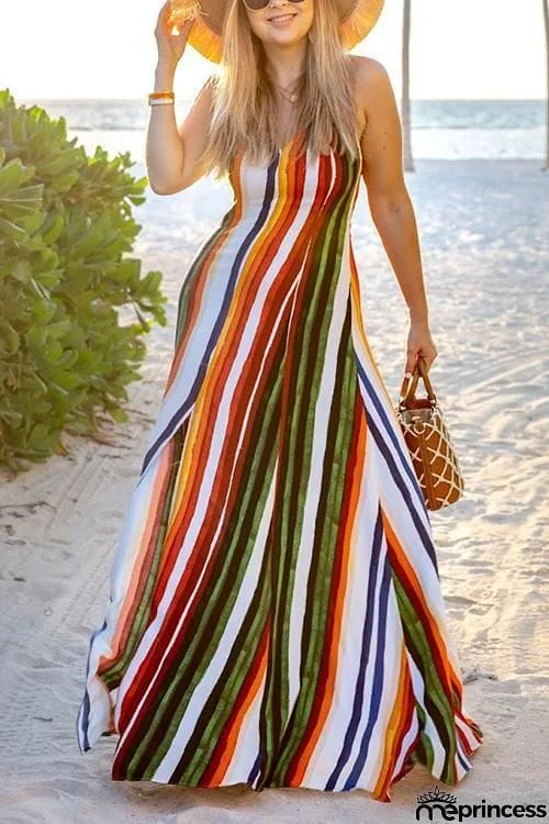 Colorful Stripe Slip Maxi Dress